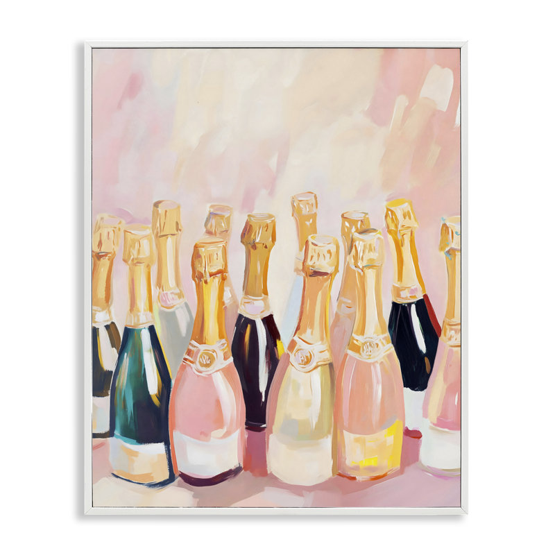 Collection de bouteilles de champagne Blush, giclée encadrée, design par The Prints Vibe, 30 x 24
