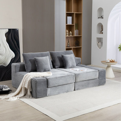 Méridienne double, canapé-lit moelleux en nuage, siège profond rembourré avec canapé en nuage désossé, aucun assemblage requis, causeuse en velours côtelé moderne pour la lecture dans la chambre à coucher
