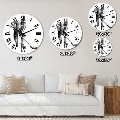 Hockey Player Sketch in Winter Sport - Global Wall Clock