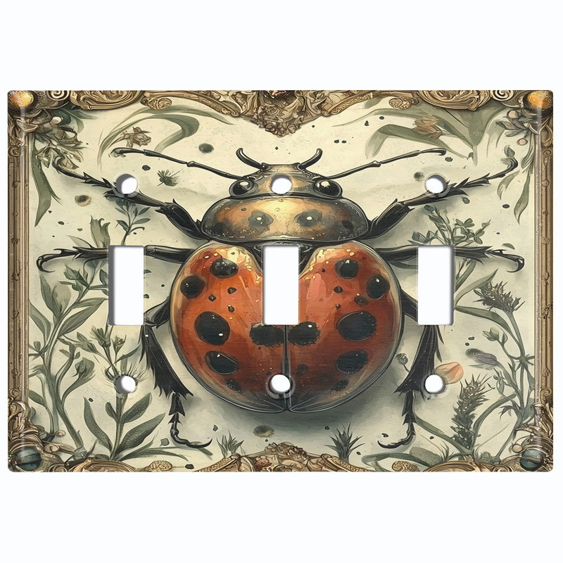 Couvercle de plaque d'interrupteur en métal; Bascule 3 bandes US standard - coccinelle damassée, Triple # 3