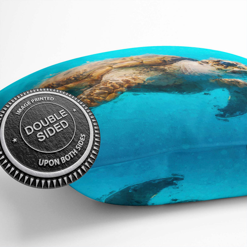 Swimming Sea Turtle Cushion with Filling, 55cm H x 55cm W x 20cm D