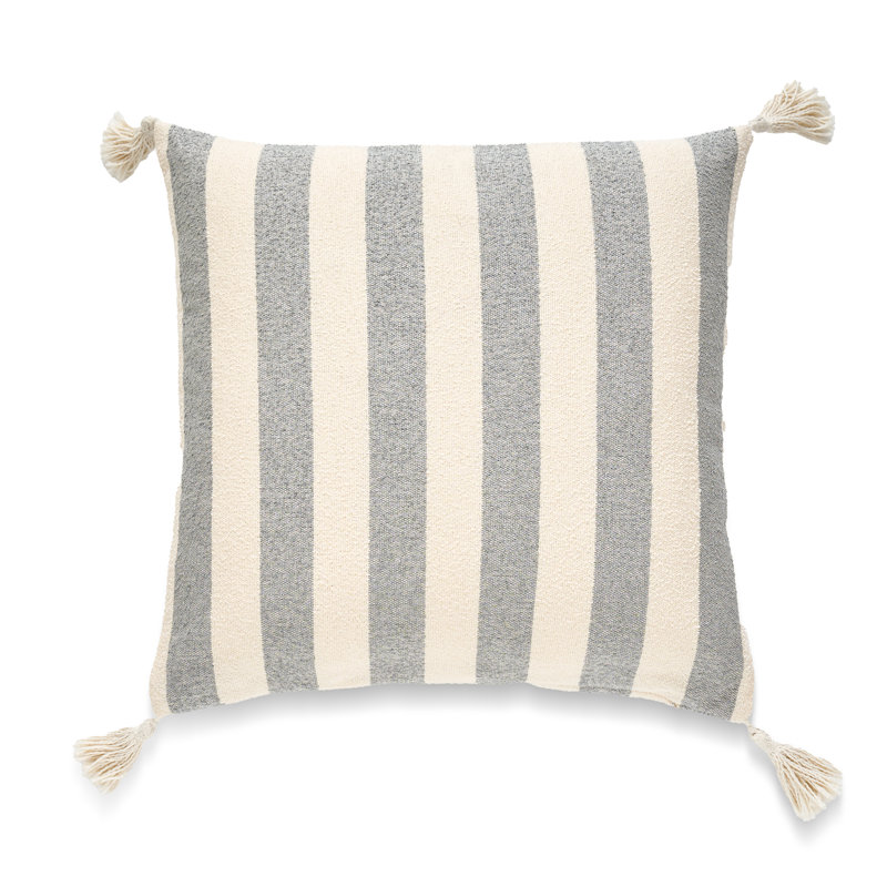 Coussin French Stripe, Plumes, Gris