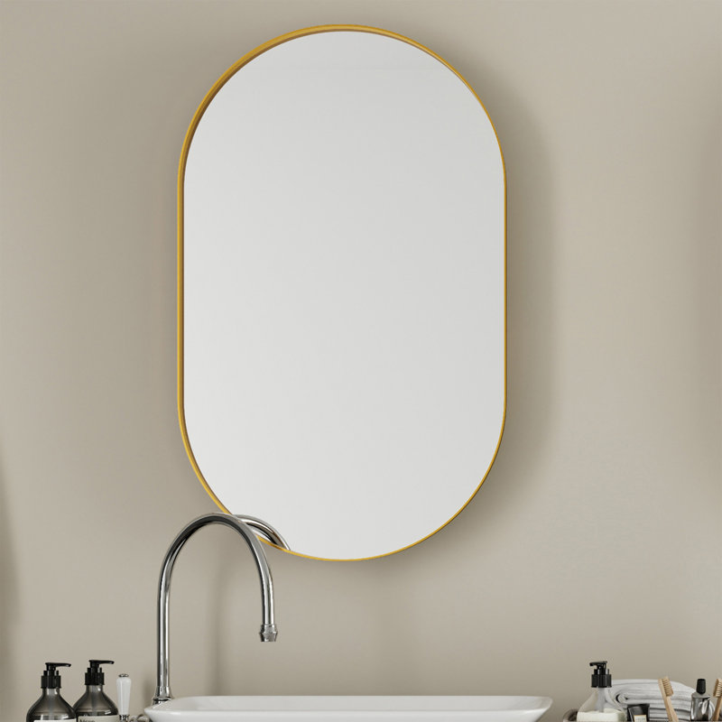 Miroir ovale encastré avec rangement pour pharmacie, Doré