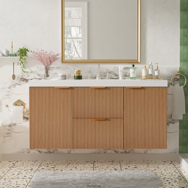 Meuble-lavabo mural à lavabo simple de 47,24 pouces avec comptoir en SMC, armoire en MDF, portes à fermeture amortie et tiroirs compartimentés