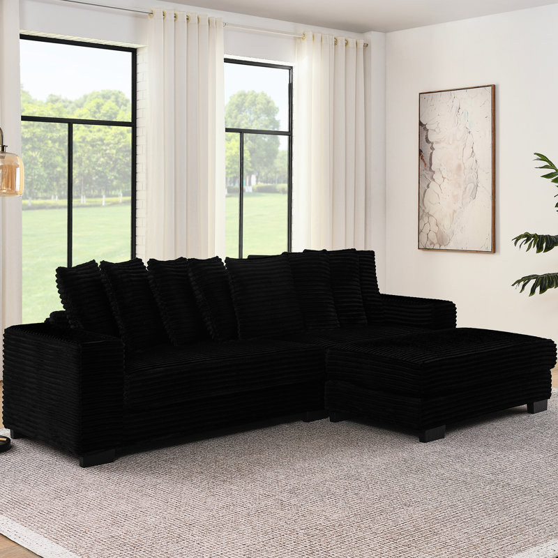 Canapé-lit rembourré en velours noir avec 3 options de sièges, conception convertible, siège confortable et durable, structure en bois franc, coussins amovibles