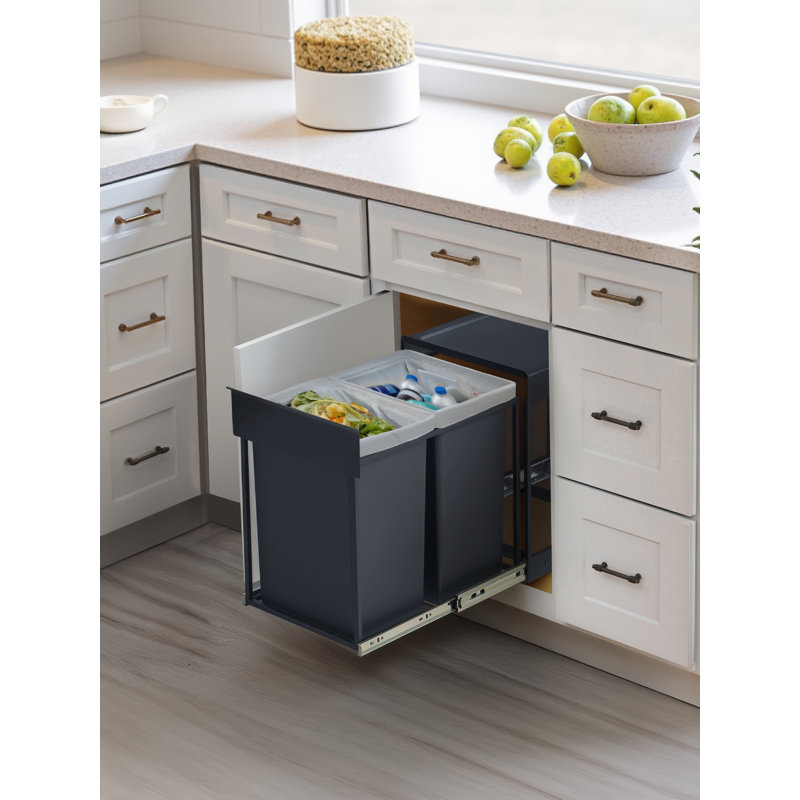 Steel Zip Kitchen Trash Can - 15L, 44cm H x 25.6cm W x 48.6cm D