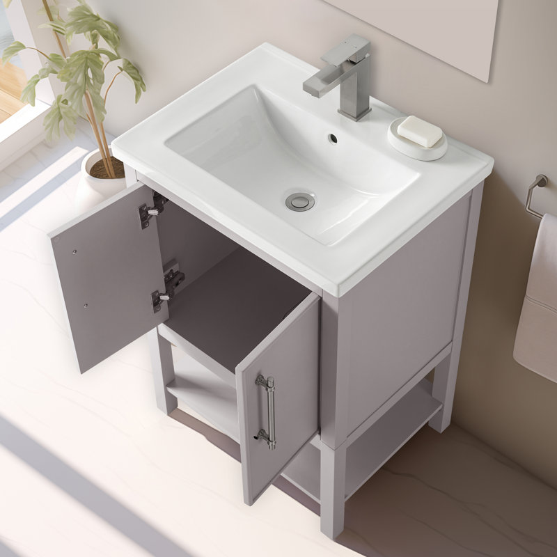 Jewell 24" Single Bathroom Vanity Set, Taupe/Brushed Nickel