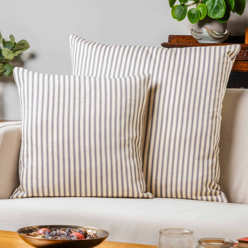 Ivory and Grey Nautical Ticking Cushion, Cover only, 58x58cm