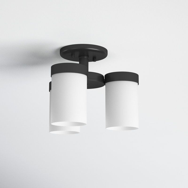 Preston Frosted Glass Semi Flush Mount, Black