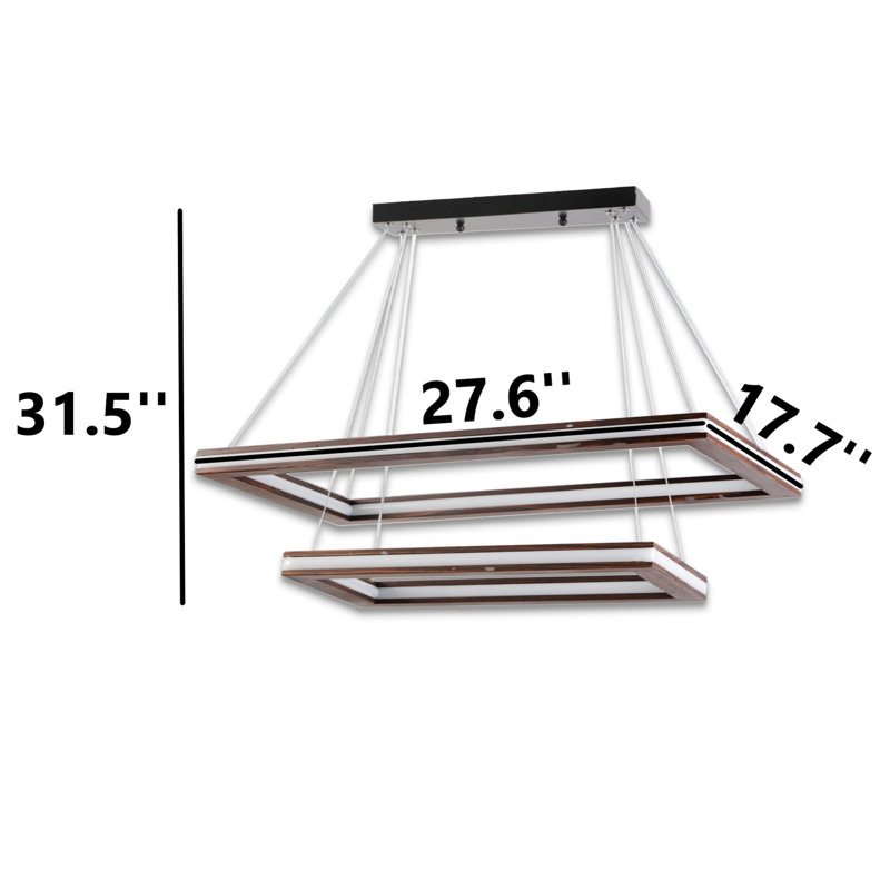 2 Tiers Rectangle 3 Variable Colour LED Chandelier, Noyer