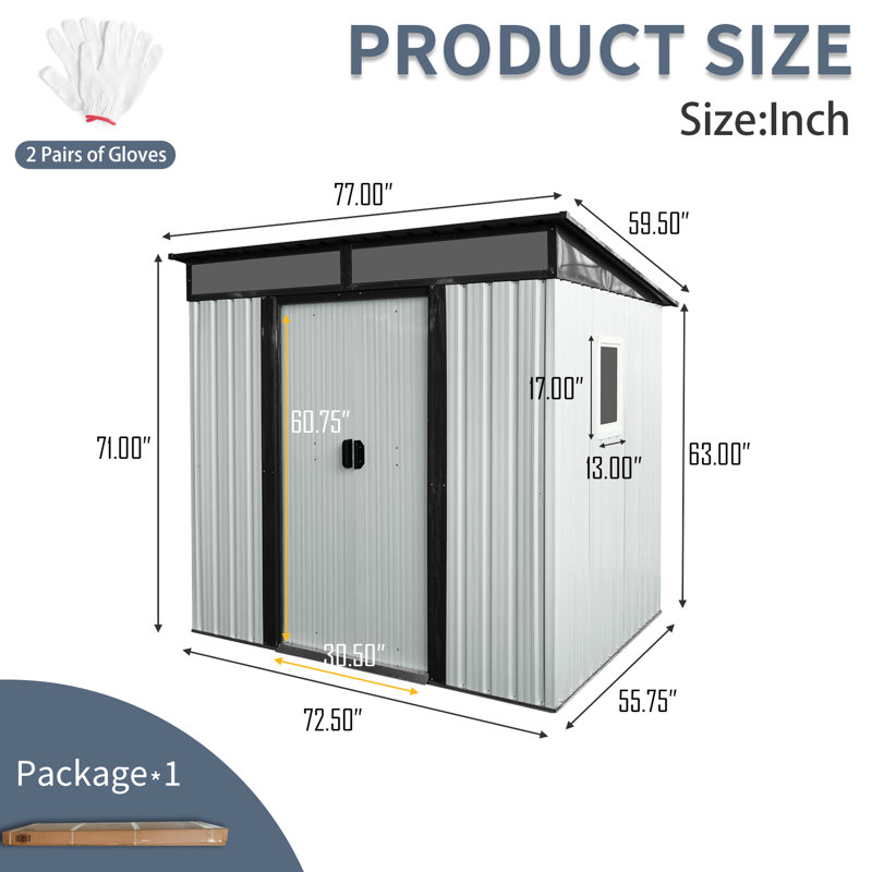 6Ft X 5Ft Metal Outdoor Storage Shed - - & - Large With Ventilation, White/Black
