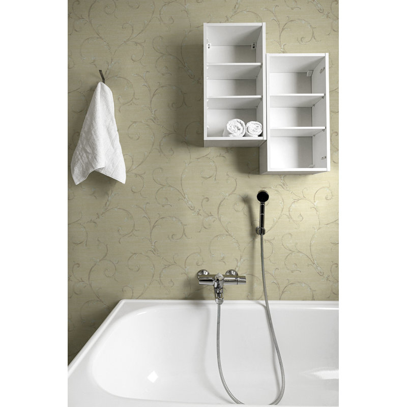 Papier peint bleu marine Elsie, Vert / Beige
