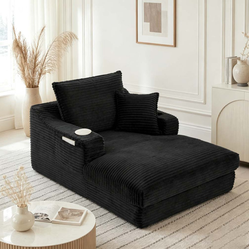 Méridienne avec coussin de compression moderne et confortable 47,24 pouces, Black