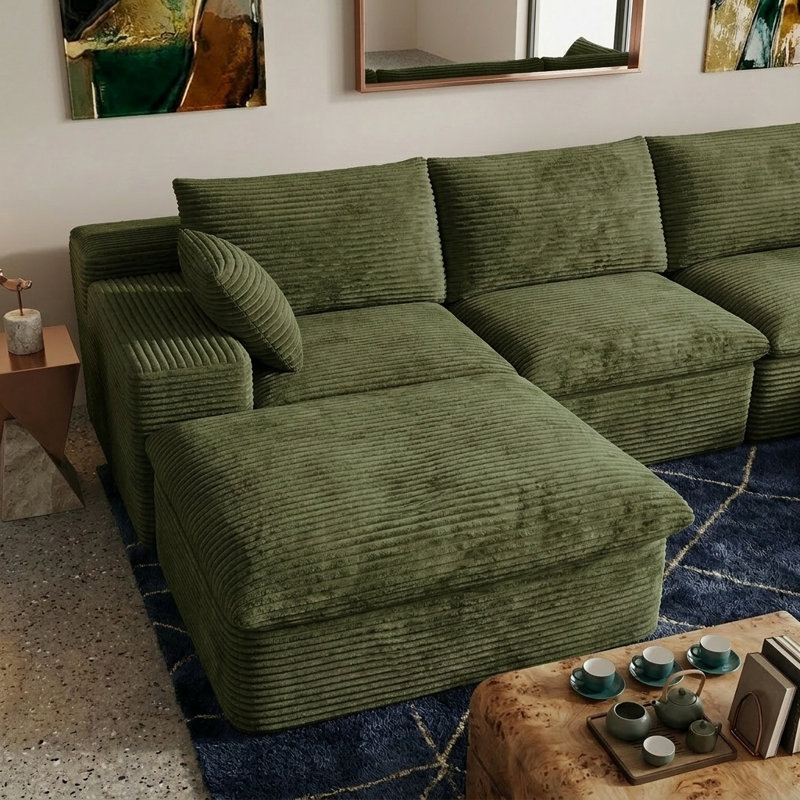 Canapé modulaire surdimensionné en forme de U de 135,4 po, canapé à dossier profond désossé avec repose-pieds Cloud, sans assemblage Canapé modulaire en forme de U pour meubles de salon, vert