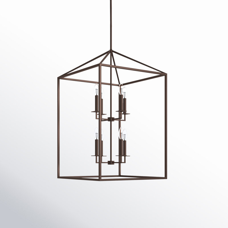 Ellis 8 - Light Dimmable Lantern Square / Rectangle Chandelier, No, 30.75" H x 19" W x 19" D, Bronze