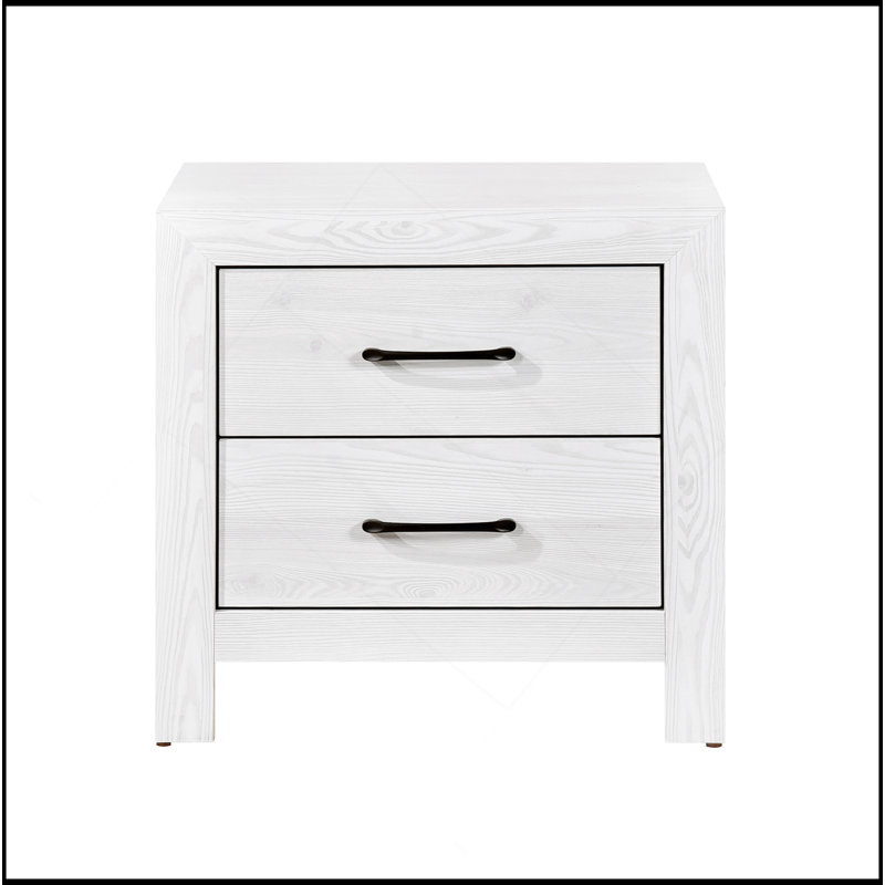 Table de chevet 1Pc avec 2 tiroirs et quincaillerie noire, Blanc