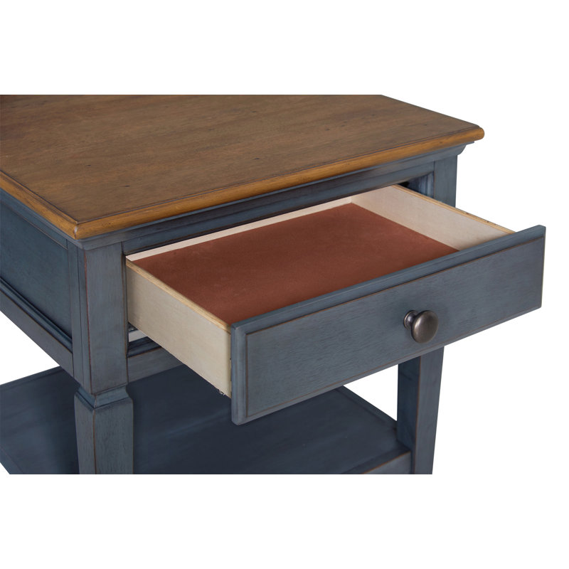 Table de bout 24 pouces, finition bleu velours côtelé, assemblage minimal requis, Brun, Bleu