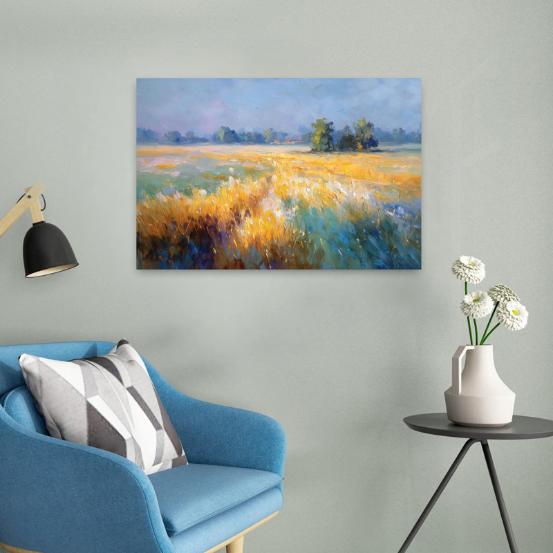 «Grass Meadow Contemporary Peaceful Serene Autumn Landscape», art mural, 16" H x 24" W