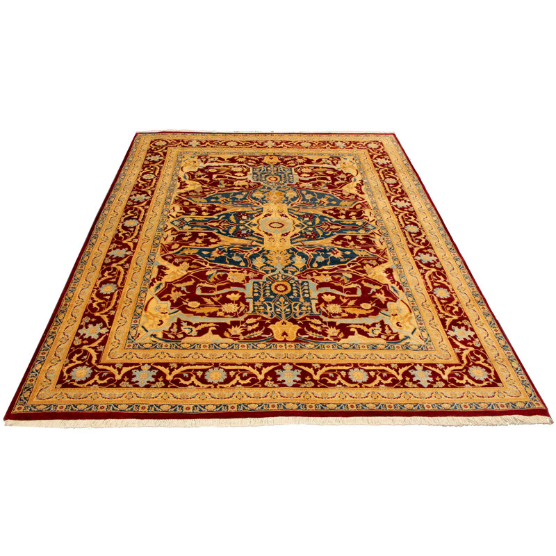 Tapis décoratif en laine de conception unique noué à la main New Age Pakh rouge foncé 9 pi 1 po x 12 pi 2 po