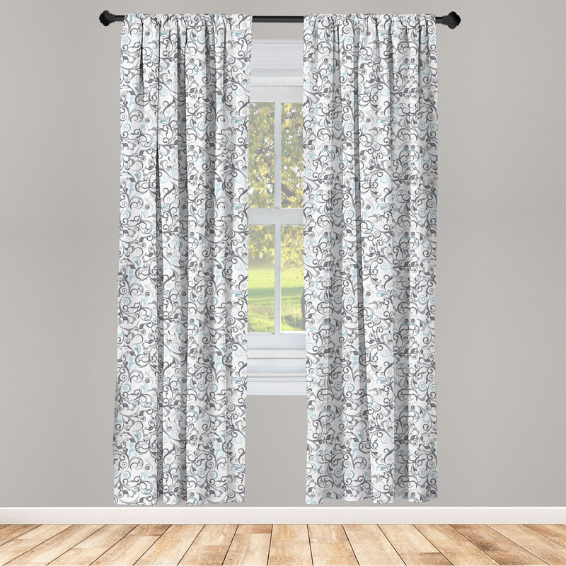 Damask Floral Semi-Sheer Rod Pocket Curtain, 28" W x 84" L