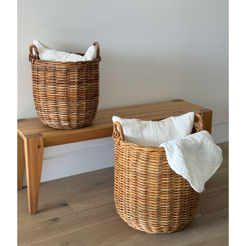 Lacak Round Rattan Decorative Storage Basket with Handles, Large, 74 qt