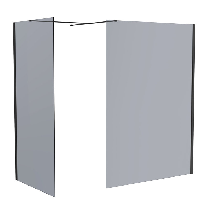 Matte Black Walk In Shower Enclosure Wet Room Grey Glass Screen Pack 1100mm and 900mm Panels