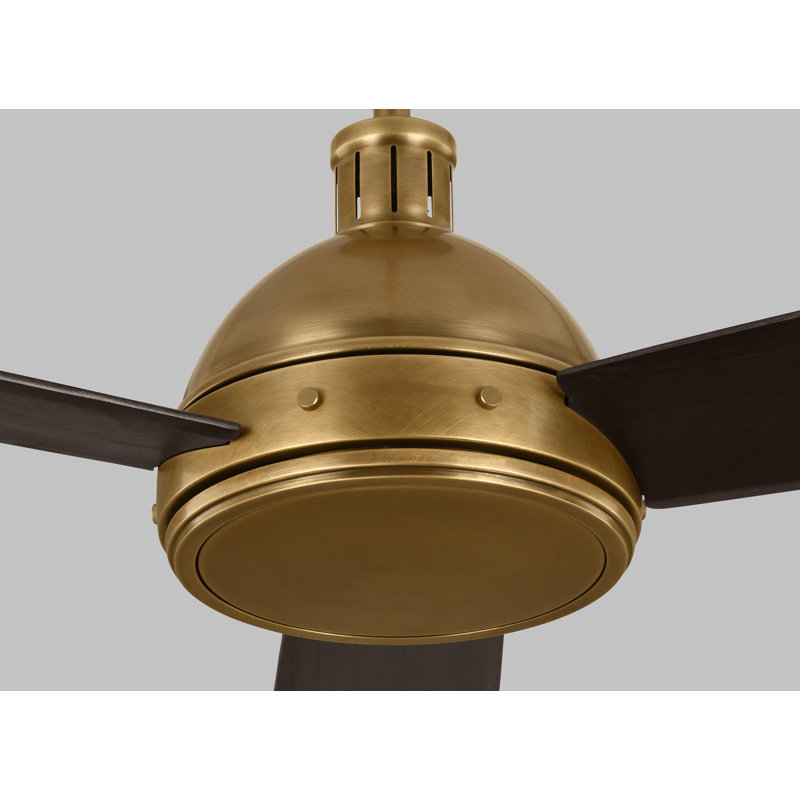 Hicks LED Downrod Ceiling Fan, Hand-Rubbed Antique Brass/Dark Mahogany