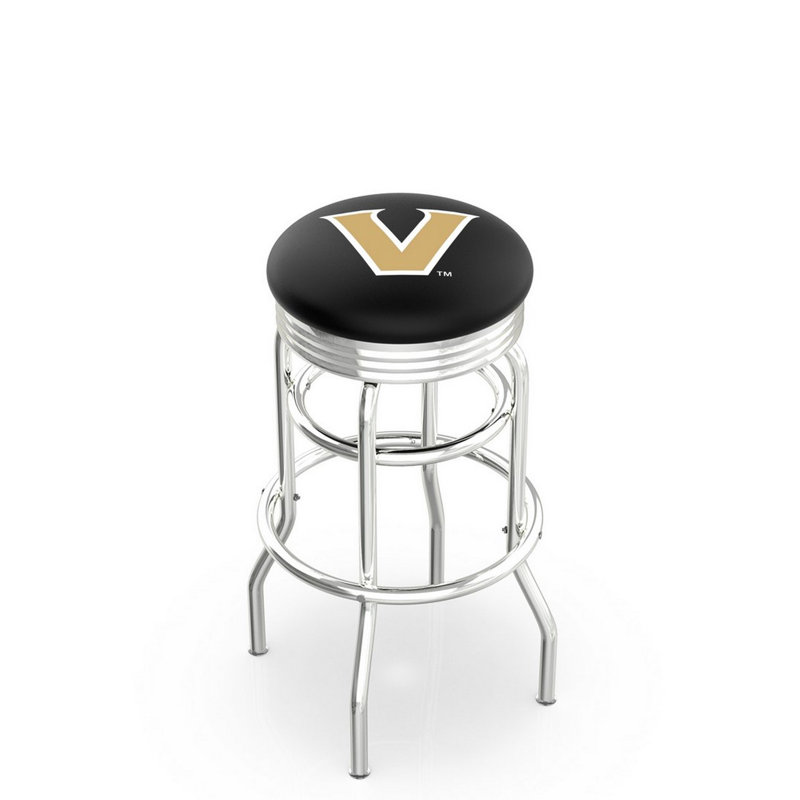 Tabouret de bar Logo Series, Tabouret de bar d'une hauteur de siège de 30 po, Double anneau chromé, Université Vanderbilt