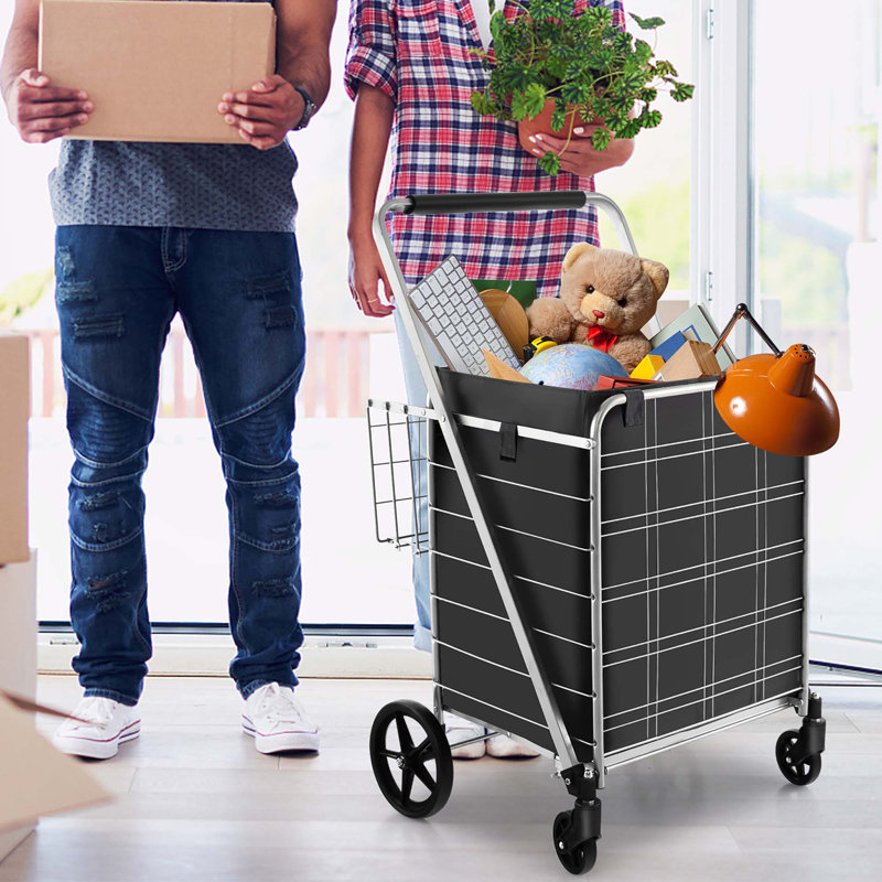 Chariot d'épicerie utilitaire surélevé avec doublure imperméable Gymax