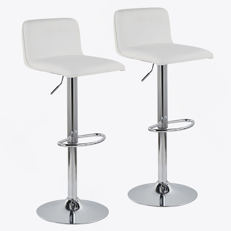 Tabouret de bar réglable en métal chromé et similicuir blanc - ensemble de 2, Blanc
