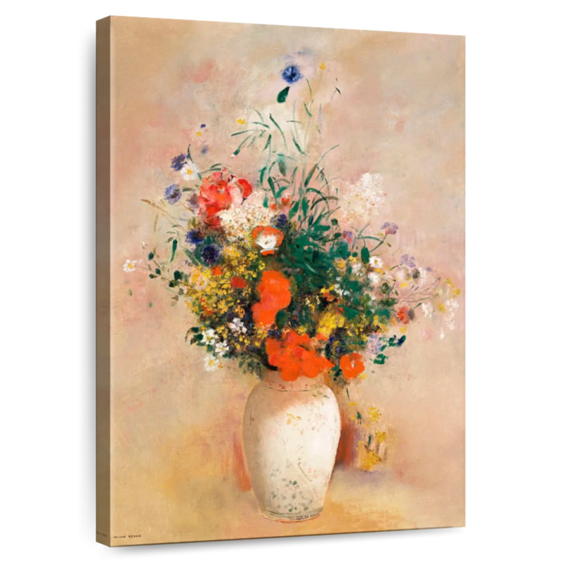 Vase de fleurs Harnek sur fond rose 1906, H 12 po x l 8 po