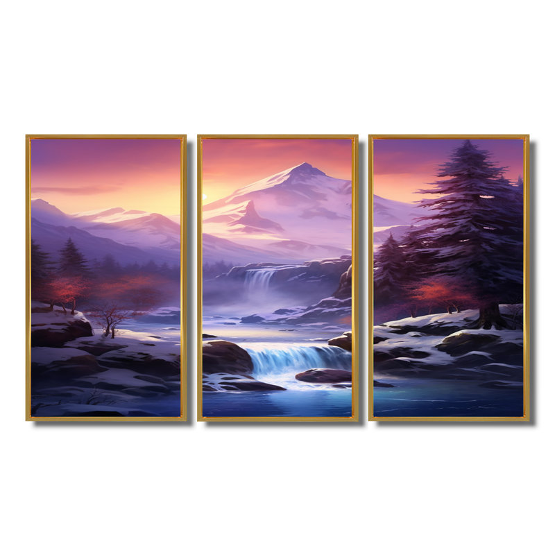 Ensemble de salon Clarklake - Winter Landscape Wall Art, Cadre flottant doré, H 32 po x l 48 po x P 1 po
