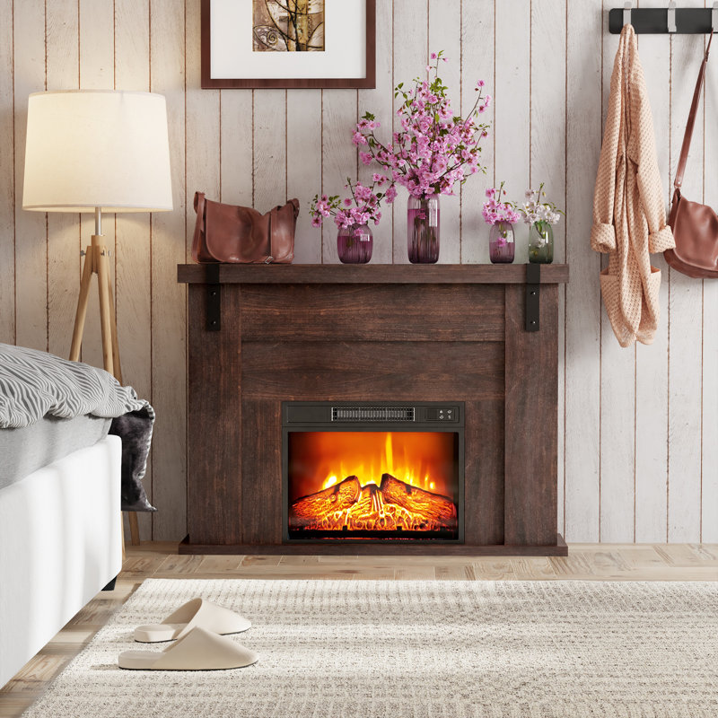 Foyer électrique de 46,45 po Eguntola avec manteau de cheminée, télécommande, flamme 3D réaliste réglable, Bois brun