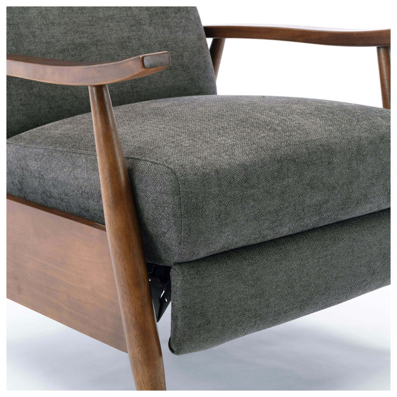 Fauteuil inclinable Saugus en tissu anthracite avec accoudoirs en bois de châtaignier