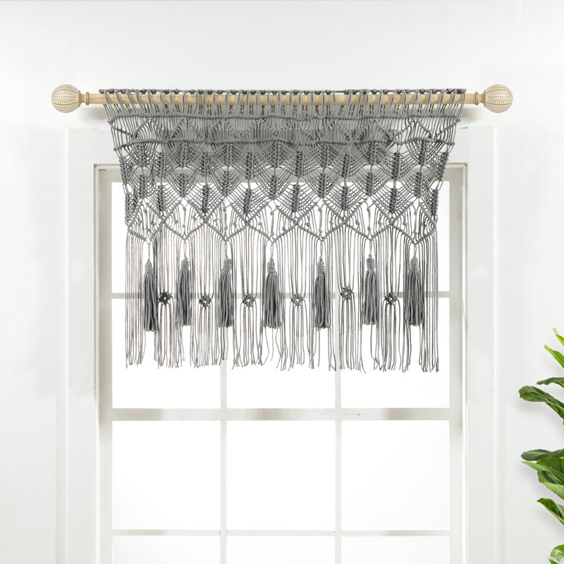 Boho Macrame Cotton Tailored Kitchen Curtain, Gray