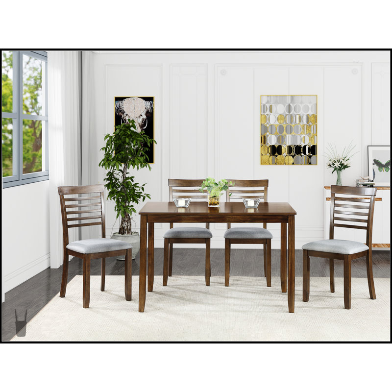 Ensemble de salle à manger 5 pièces moderne avec table rectangulaire en bois et 4 chaises rembourrées pour des repas élégants et confortables