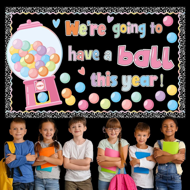 Ensemble de décorations pour babillard Gumball Machine - Pastel Bubble Gumball, décor de salle de classe avec découpes et bordures de cahier de composition