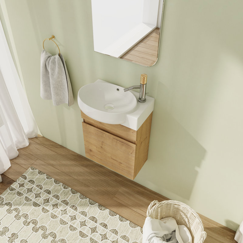 Meuble-lavabo simple 16,87 po avec plateau en céramique Northumberland, Brun clair