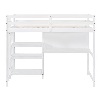 Lit mezzanine en bois avec tablette et plateau d'écriture