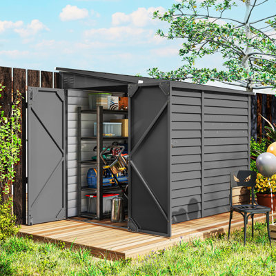 Outsunny 4.6' x 9' Steel Outdoor Storage Shed, Metal Tool House with Lockable Doors, Foundation Kit, 2 Air Vents, Gloves, Lean to Shed, Dark Gray