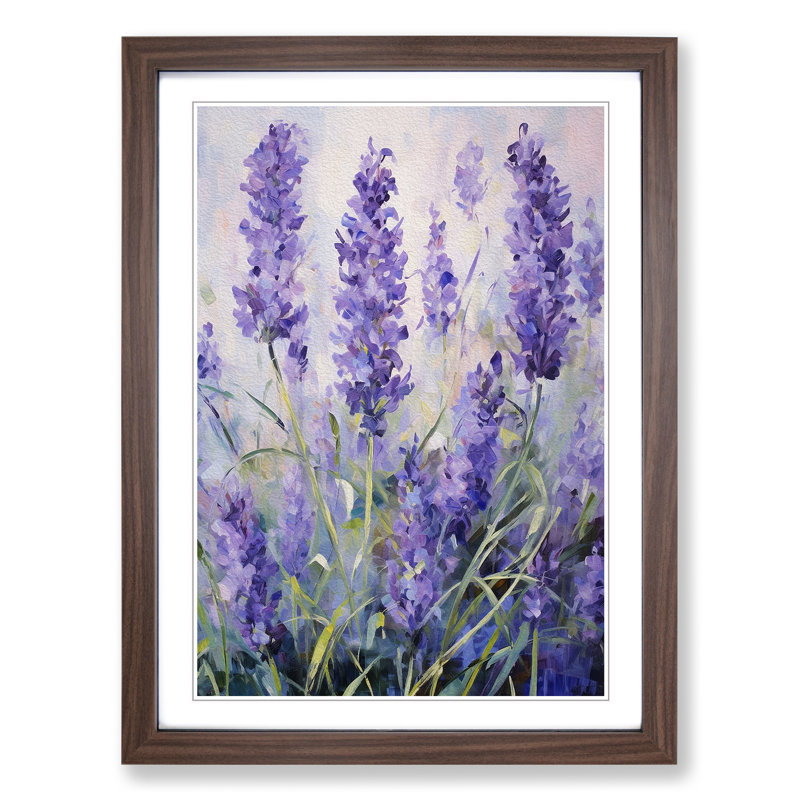 Lavender Flower Action Painting - Framed Print, 34cm H x 25cm W x 2cm D, Walnut Framed