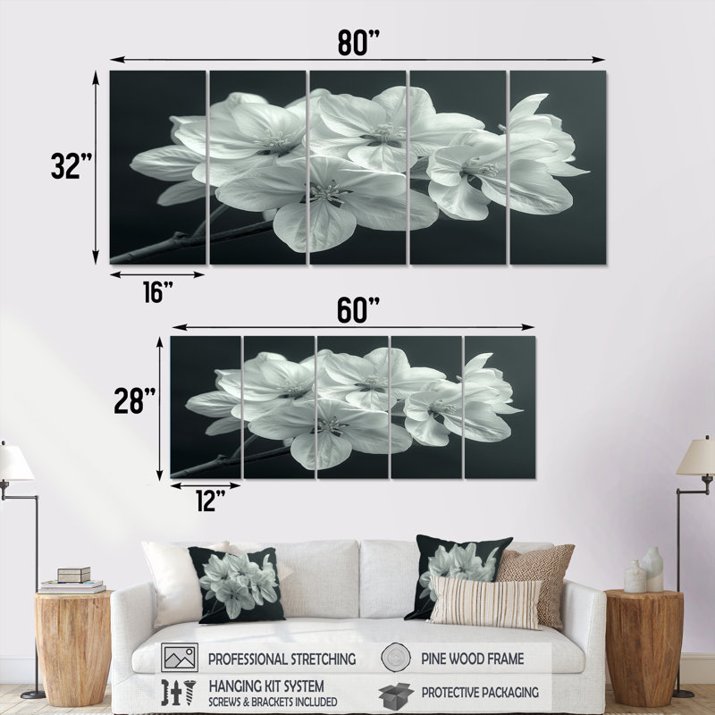 Blanc, noir, élégant, simplicité, fleur de pommier - ensemble de décoration murale, H 28 po x l 60 po