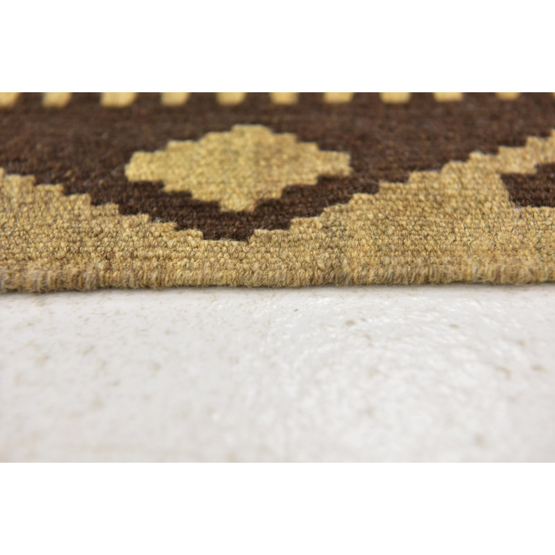 Tapis de zone en laine brun/beige 3 pi 3 po x 5 pi one-of-kind à la main noué la Lorain