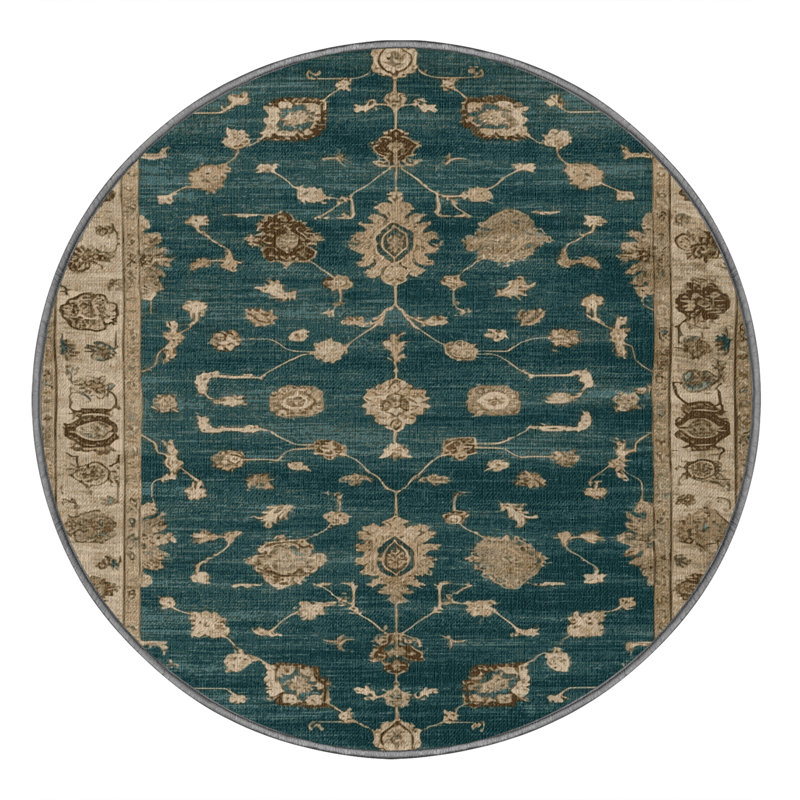 Machine Washable Overdyed Green Area Rug, Round 7'