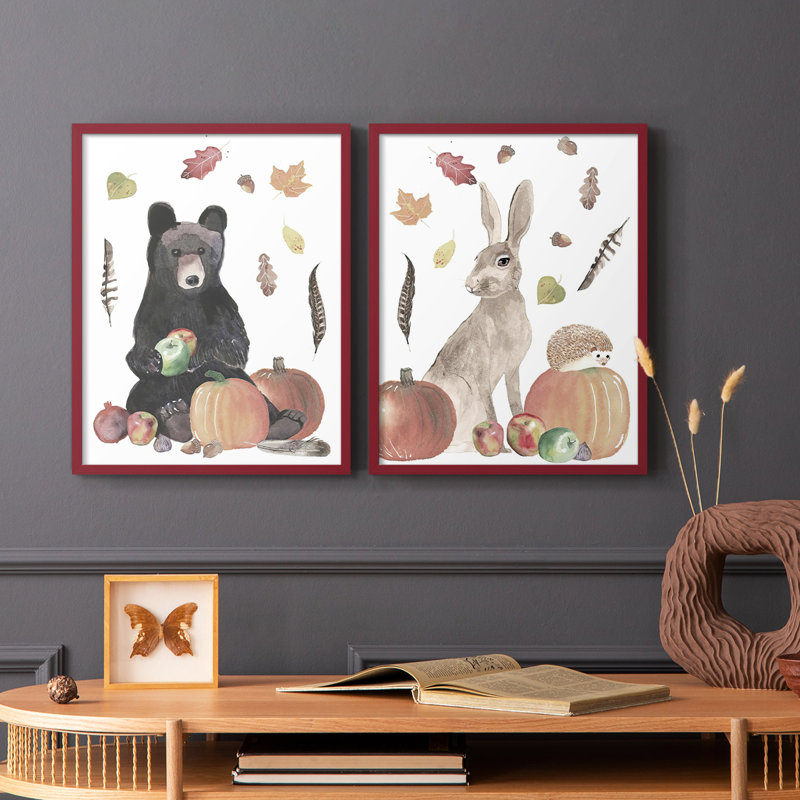 «CuteAutumnForestI», reproduction encadrée de qualité supérieure - prête à être accrochée - aucun clou requis - aucun clou requis