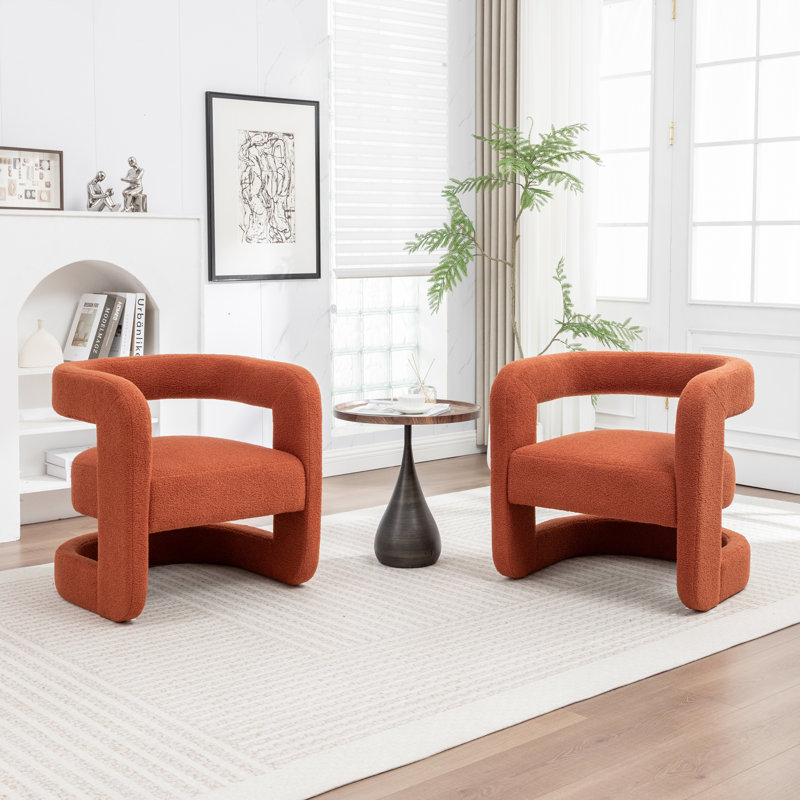 Modern Upholstered Barrel Chair, Orange Teddy