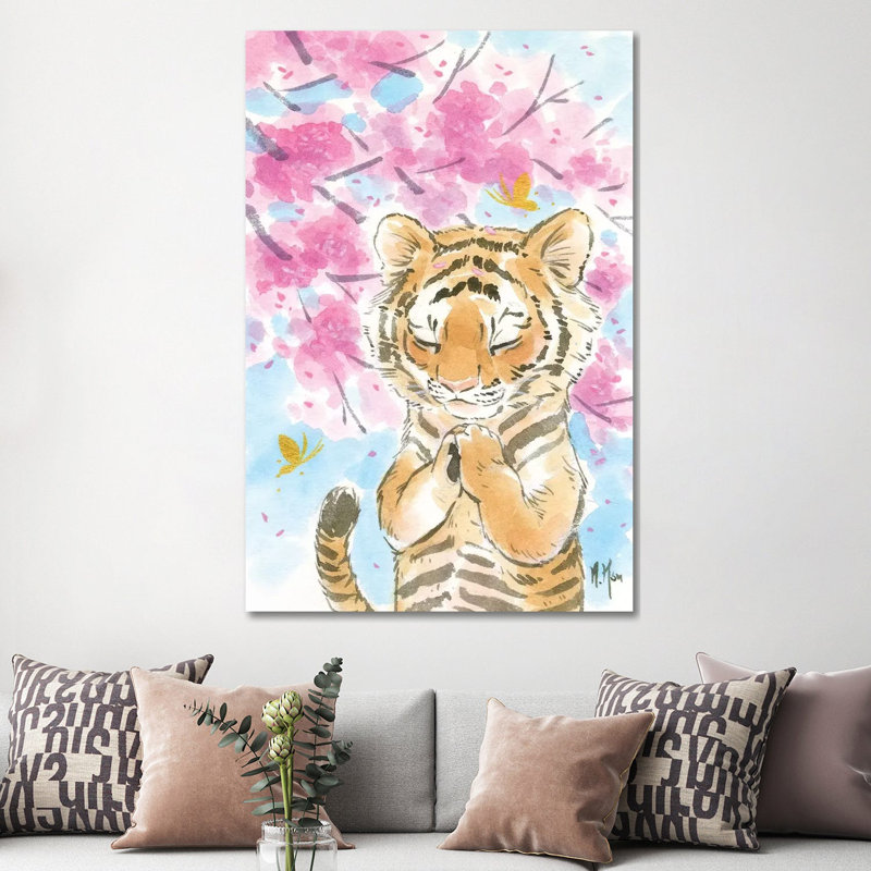 Cherry Blossom Tiger by Martin Hsu - Painting on Canvas, Wrapped Canvas, 66.04 cm H x 45.72 cm W x 3.175 cm D