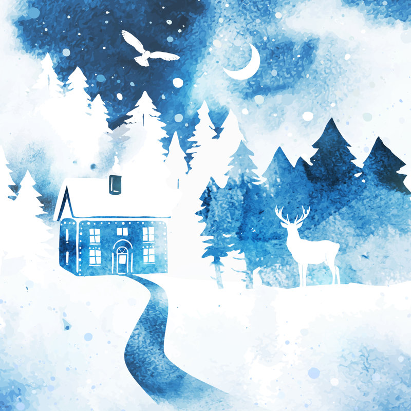 Christmas Vector Landscape - Wrapped Canvas Print, 122cm H x 122cm W x 3.8cm D