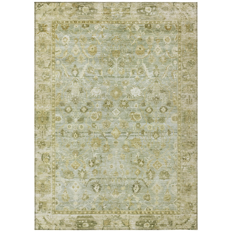 Machine Washable Indoor/Outdoor Xhevrie Sage Rug