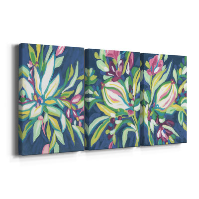 Blue Tropics I  -Custom Wrapped Gallery Canvas - 3 Pieces